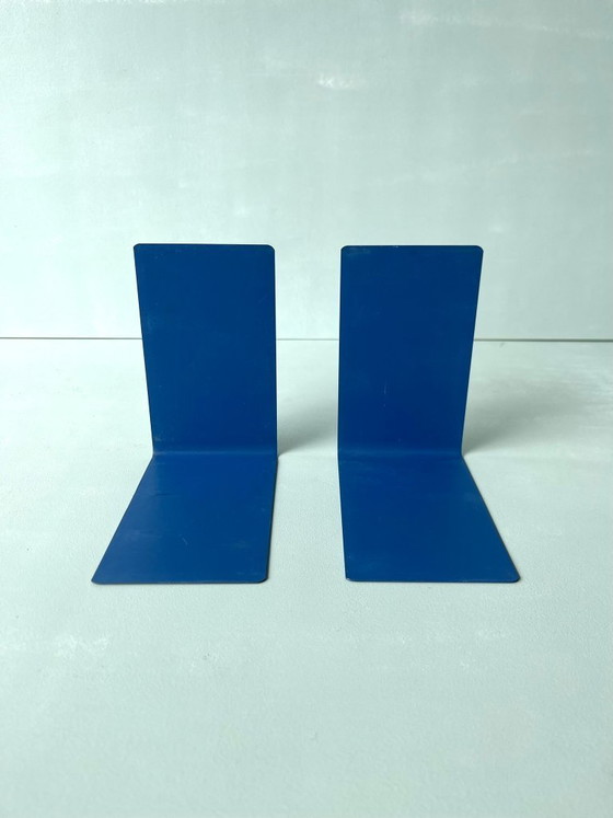 Image 1 of Serre-livres (lot de 2) en métal bleu, style postmoderne vintage années 70-80, pour étagère