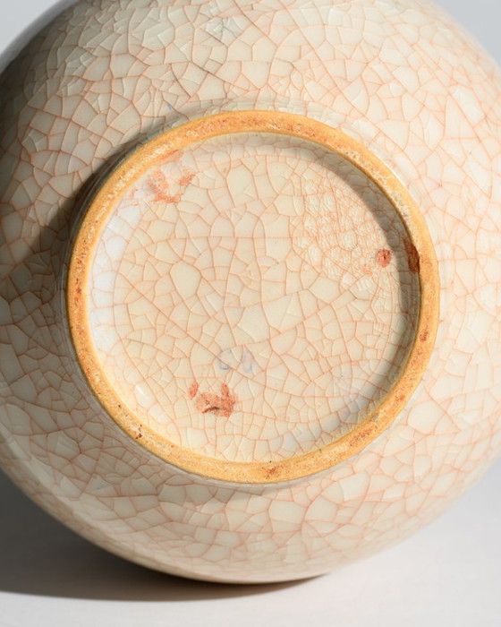 Image 1 of German Art Deco Crackle Glaze Ceramic Vase Duo Fürst Adolf Werkstätten Bückeburg