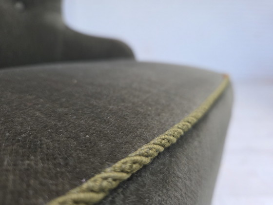 Image 1 of 1970er Jahre, dänischer Beistellstuhl, grüner Möbelvelours, Beine aus Buchenholz.