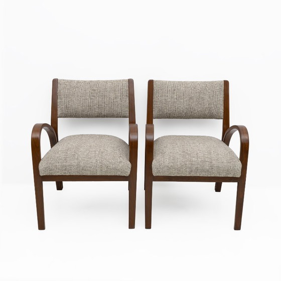 Image 1 of Art Dèco Italiaanse stoffen twee fauteuils en kleine bank, jaren 1930