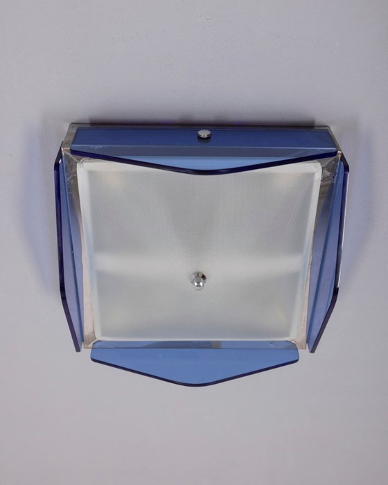 Image 1 of Vintage plafondlamp van blauw glas uit de jaren 70, Italiaans design.
