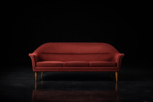 Canapé 3 Places Vintage Élégant Scandinave Moderne Mid-Century Rouge de Bröderna Anderssons, 1950s