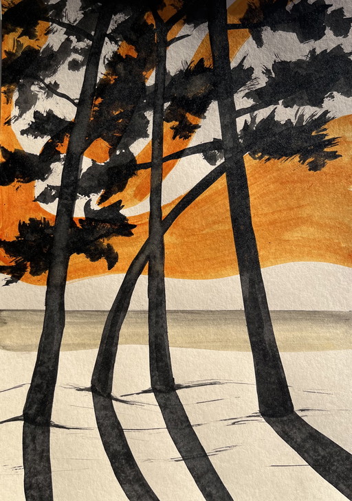 Tinte auf Naturpapier. Größe 30 x 21 cm.