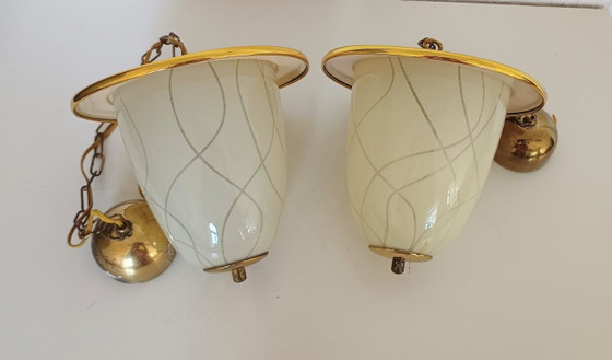 Zwei Pendelleuchten aus den 1950er Jahren – Glass, Metal (photo 4 of 11)