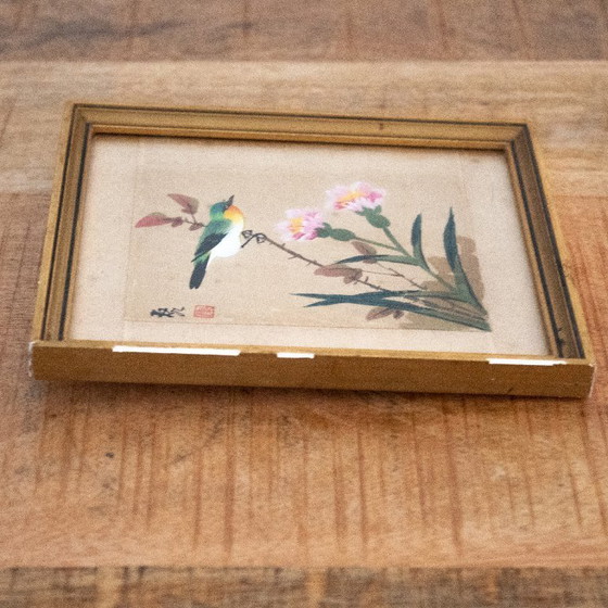 Acquerello cinese vintage su seta: uccelli e fiori – Decorazioni murali, Wood (photo 5 of 8)