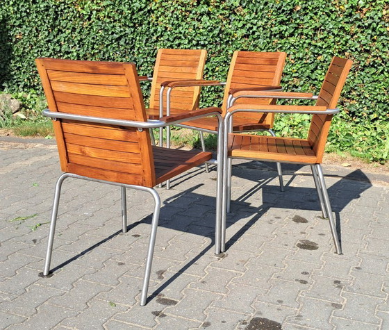 Image 1 of 4 Sillas de jardín de teca con acero inoxidable, apilables