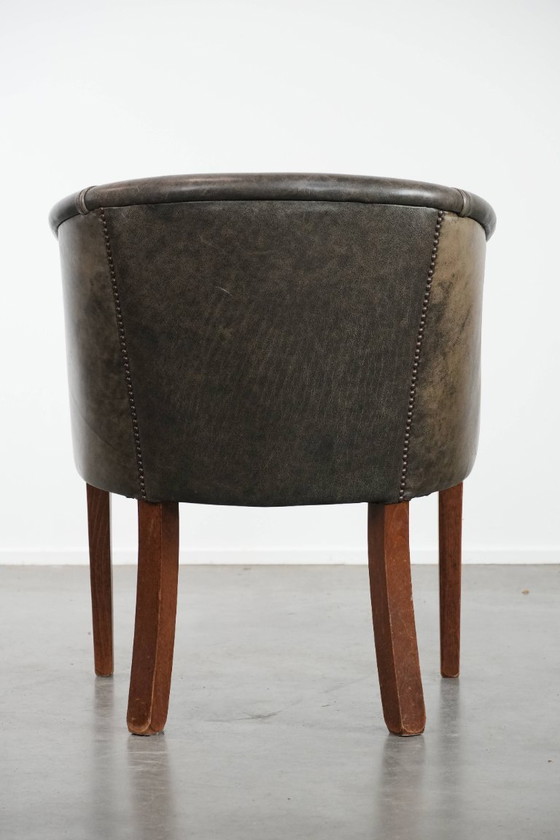 Image 1 of Sedia a vasca/sedia laterale in pelle di mucca e legno con una combinazione di colori bella e robusta