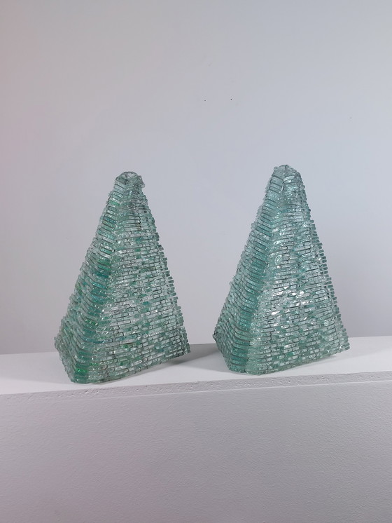Image 1 of Pair of handmade French glass and metal wire wall lamps, shard decor