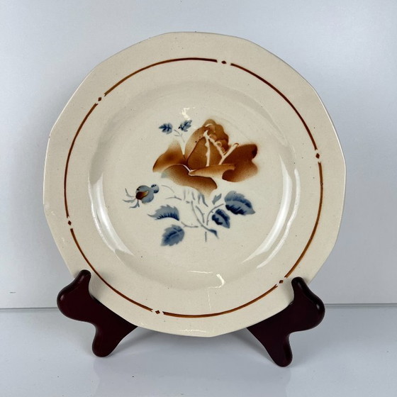 Image 1 of Set of 6 Sarreguemines Dessert Plates with Floral Motif, First Half of the 20th Century