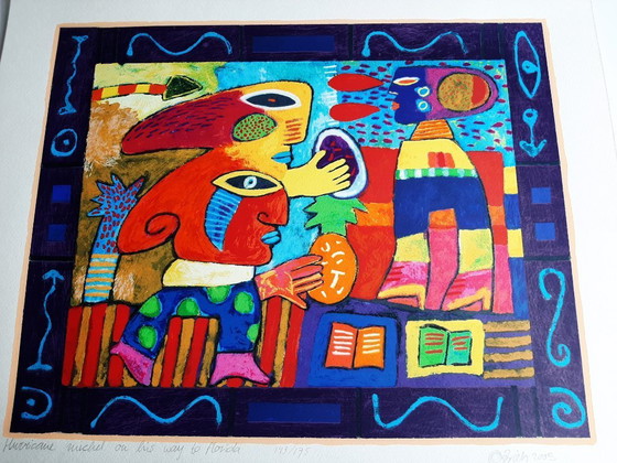 Image 1 of Clemens Briels, Serigrafía, Título, El huracán Michel se dirige a Florida