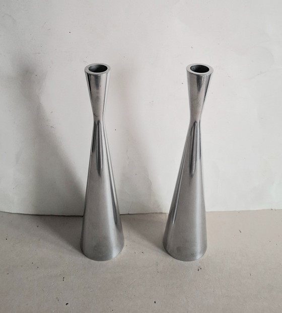 Image 1 of Erika Pekkari pour Ikea 2 bougeoirs design chromé type Götta 1990.