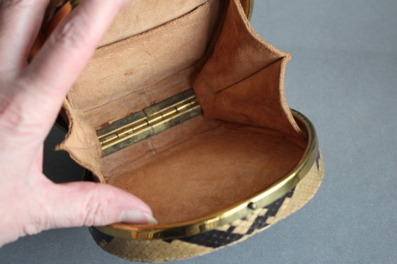 Image 1 of Seltene alte Handtasche Theatertasche Handgelenk mit Portemonnaie Schlangenleder