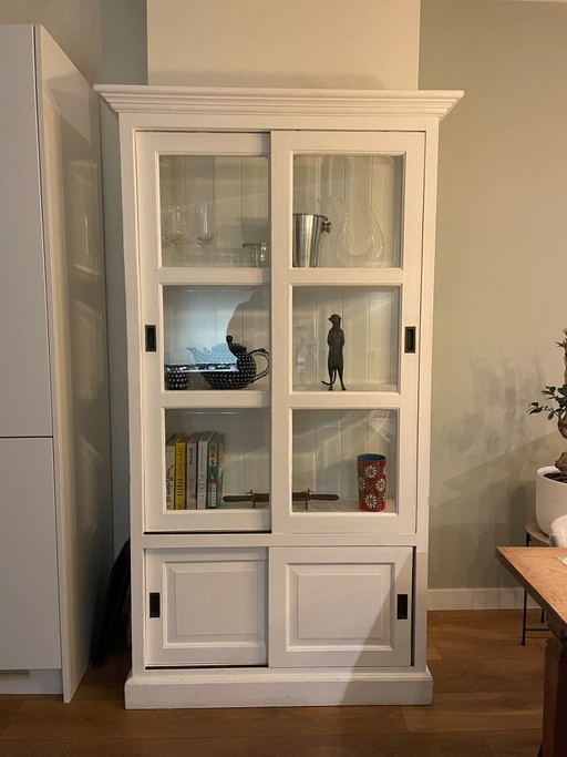 White Wood Display Cabinet with Glass Doors 200x100 Cm