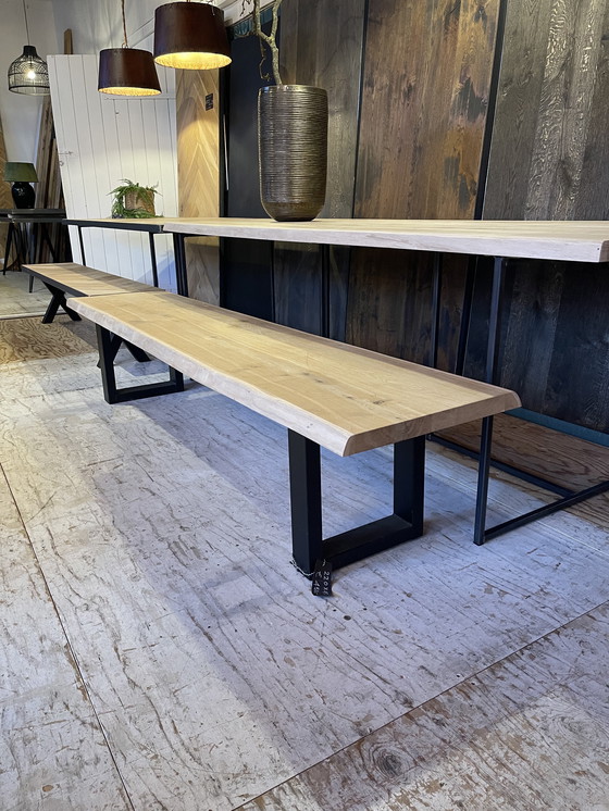 Image 1 of Tree trunk dining table + tree trunk bench oak