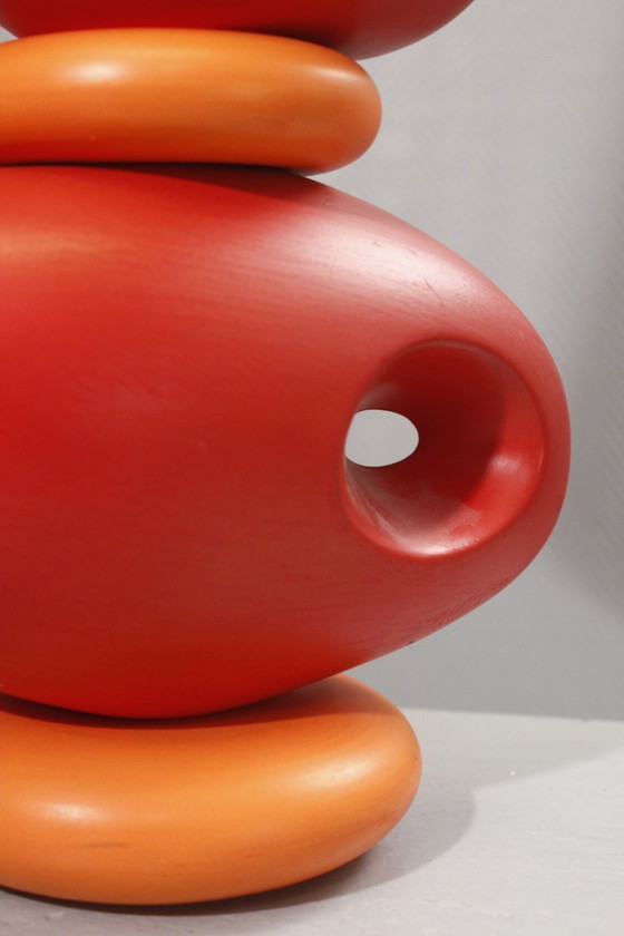 Image 1 of Louis Drimmer - Grande lampada a forma di ciottoli in ceramica arancione, design postmoderno, anni '80