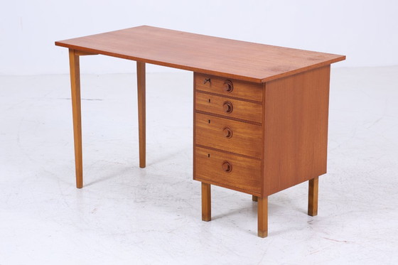 Image 1 of Vintage teak desk from the 60s | Mid - Century drawers work desk office desk table retro wood #07-70