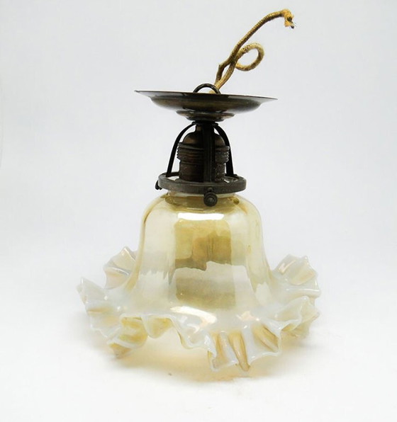 Early 20th Century Glass Pendant Lamp – Metal (photo 3 of 11)