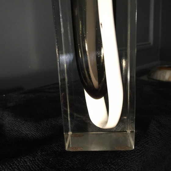 White and Black Striped Sommerso Murano Glass Vase attributed to Flavio Poli for Seguso, 1960s – Arte (photo 8 of 17)