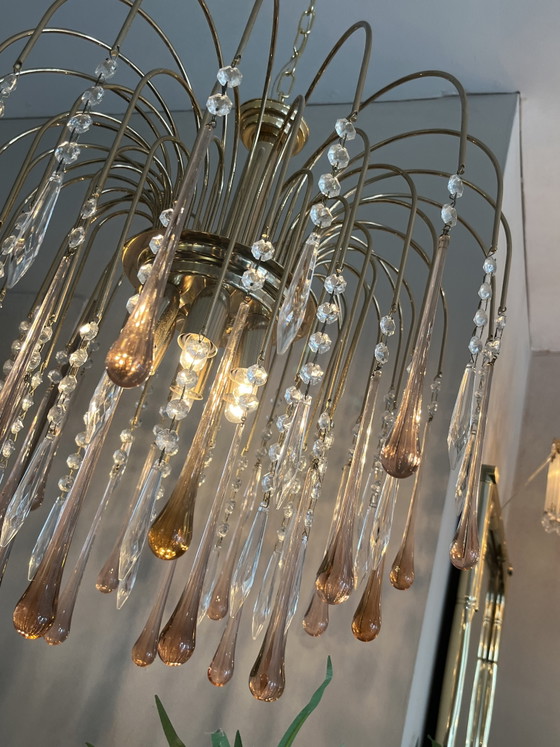 Lustre XL vintage en cristal rose en forme de larme de Murano – Copper, Crystal (photo 4 of 11)