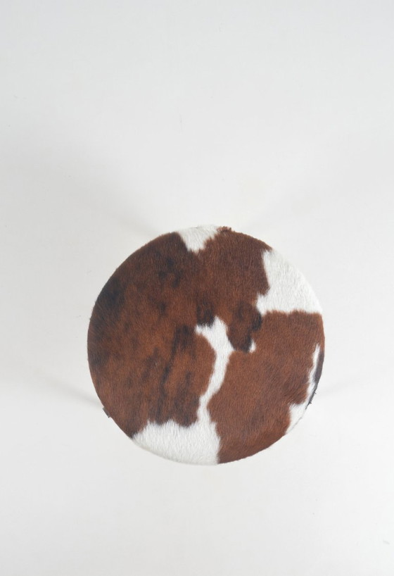 Image 1 of Danish stool with a seat made of high-quality cowhide