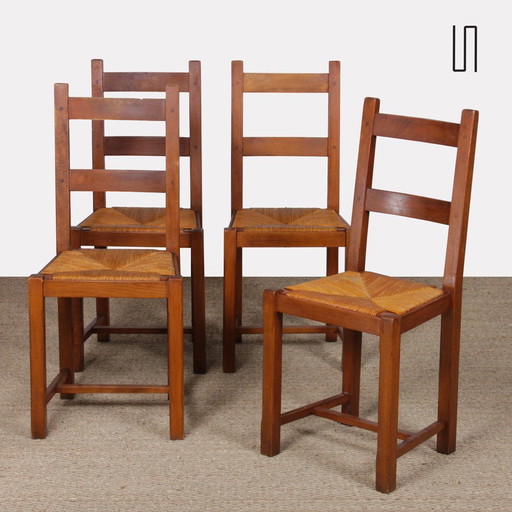 Suite von 4 Holzstühlen aus den 1960er Jahren