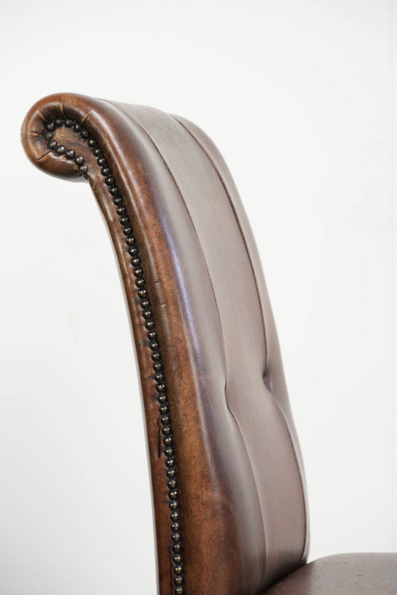 4x Beautiful large sheepskin dining chair in a dark cognac color with a lovely English look – Wood (photo 13 of 13)