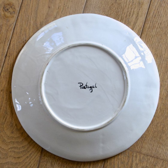 Image 1 of Vintage Portuguese earthenware dish with strawberries and pink flowers