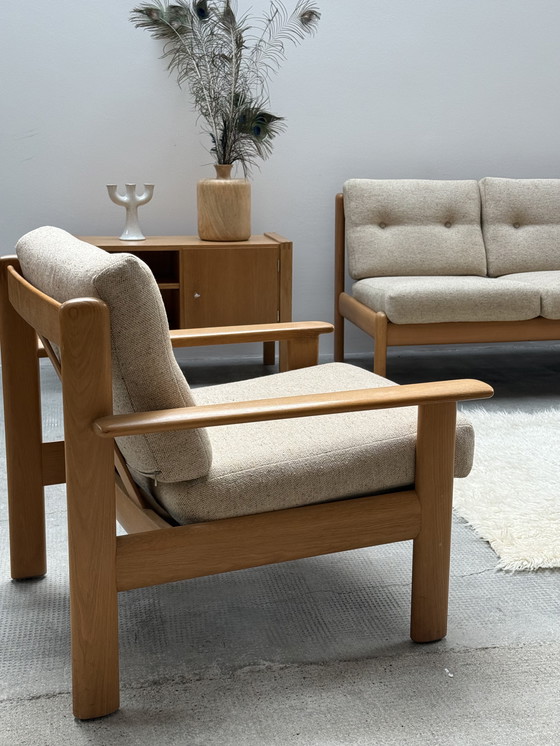 Image 1 of Wilhelm Knoll seating group 3-seater + 2-seater + armchair solid ash wood fabric cream-colored, Germany 1970s