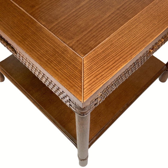 Image 1 of Table basse en bois et rotin par Gasparucci Italie, 1970S