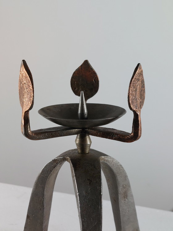 Image 1 of Candeliere artigianale in metallo vintage unico di metà secolo