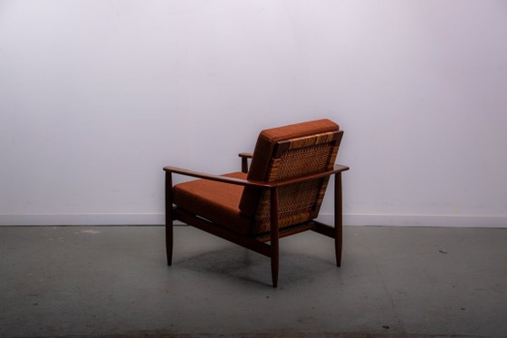 Image 1 of Fauteuil confortable en teck et rotin, style Mid-Century, vers 1970