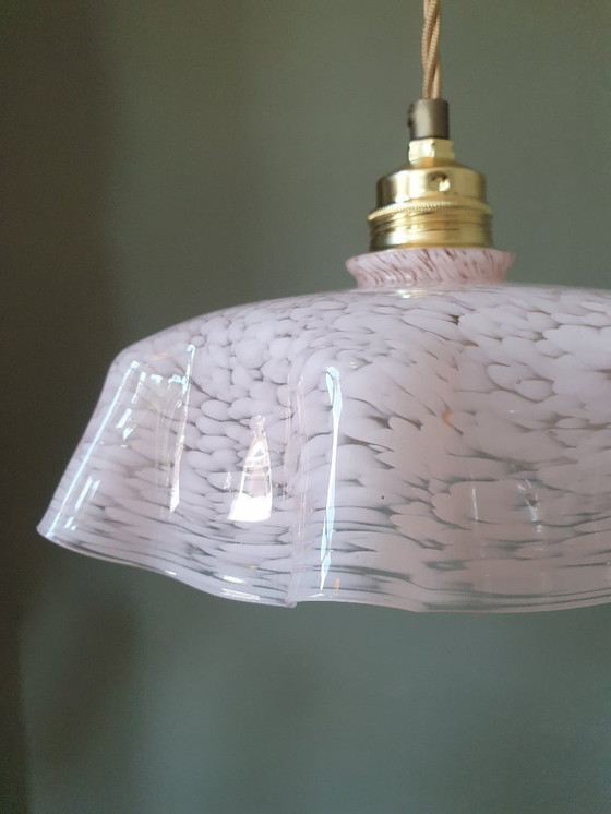 Image 1 of Lampada a sospensione vintage in vetro di Clichy, anni '30, lampada da soffitto Art Déco