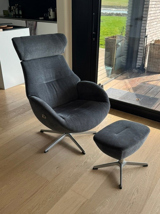 Image 1 of Draaibare design relaxfauteuil met voetensteun (blauwgrijs fluweel)