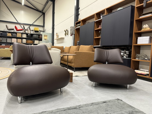 2 Leolux Pallone Armchairs Wapiti Brown leather