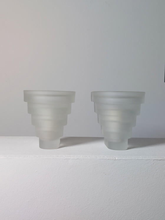 Image 1 of Coppia di lampade da parete a più livelli, vetro smerigliato, anni '80, E14, Art Déco Revival