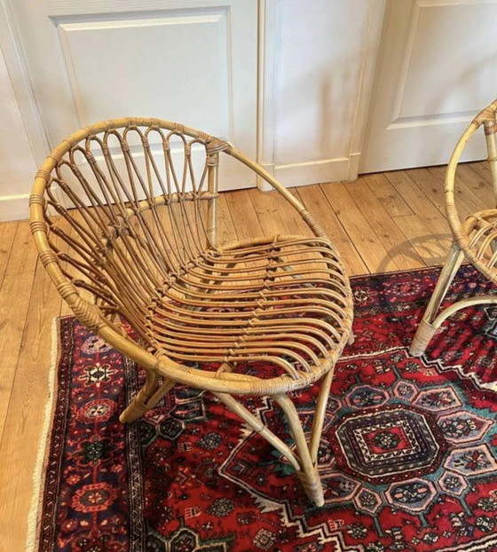 Pair of vintage rattan armchairs – 60s/70s design – Dining chairs, Wicker, Scandinavian (photo 19 of 20)