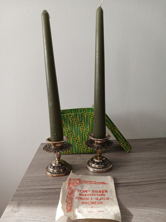 Seltene Kerzenhalter Massivsilber 800 Komplett In Originalverpackung Indonesien – TOM'S SILVER KOTAGEDE JOGJA (photo 2 of 14)