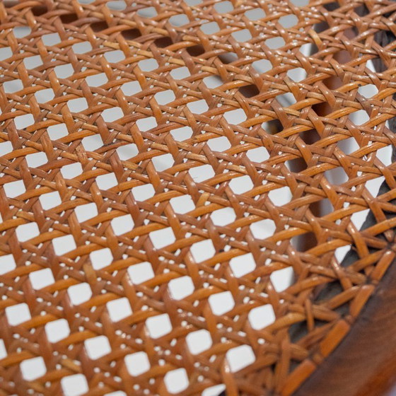 Image 1 of Set van vier eetkamerstoelen uit de jaren 1900, gemaakt van gebogen hout en riet door Josef Hoffmann, met label.