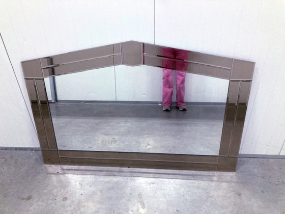 Image 1 of Large wall mirror in Art Deco style, facet-cut pink and clear glass