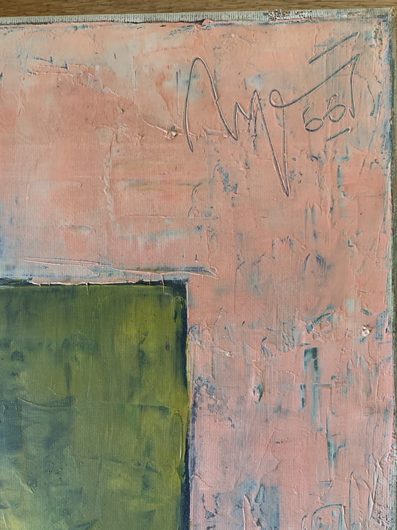 Image 1 of Tableau vintage 1966 “Maskerade” – Walter Wynn – art moderniste signé – 60×50 cm