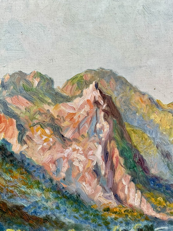 Gran óleo postimpresionista, La Corniche d’Or, Estérel, Firmado Rabier, Hacia 1920, Pinturas y dibujos, Madera (foto 8 de 13)