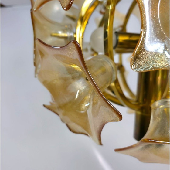 Image 1 of Lampe sphérique Sische avec fleurs de Murano couleur orange/cuivre années 60