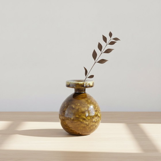 Handcrafted Italian vintage ceramic vase olive green glossy glaze (photo 3 of 5)
