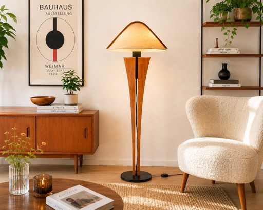 Lampadaire Domus 6502 – Réglable – Bois de hêtre et abat-jour Lunopal d'origine – Fabriqué en Allemagne