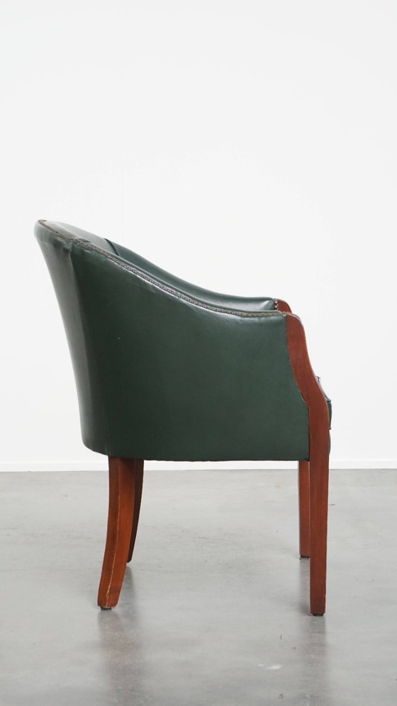 Image 1 of Beistell-/Ess-/Bürostuhl aus grünem Rindsleder und Holz im englischen Stil