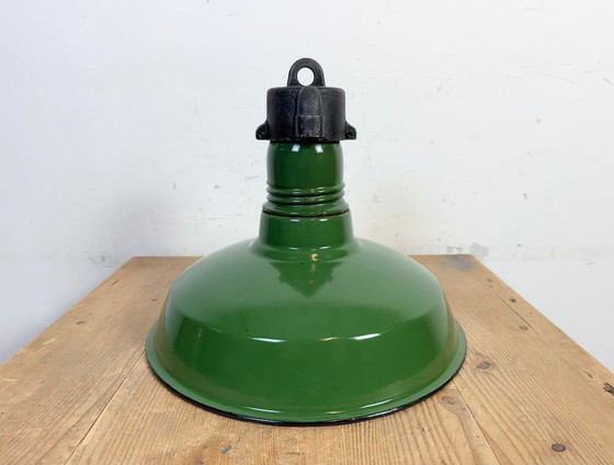 Image 1 of Industrial Green Enamel Factory Pendant Lamp, 1960s