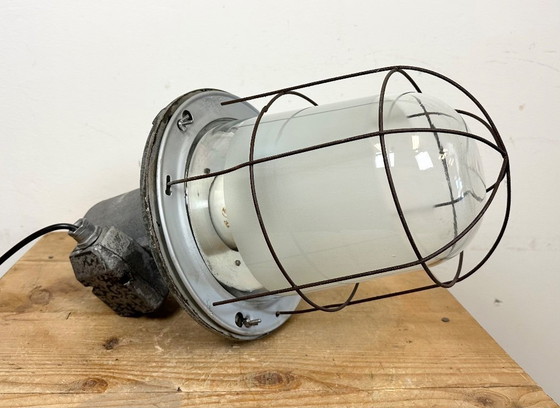 Image 1 of Large Industrial Cast Aluminium Cage Pendant Light , 1960s