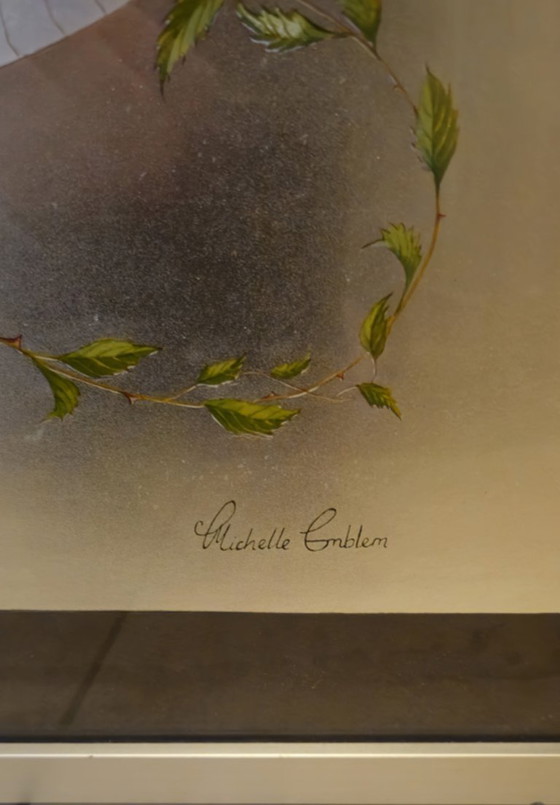 Image 1 of Vintage silkscreen print signed Michelle Emblem – 1970s