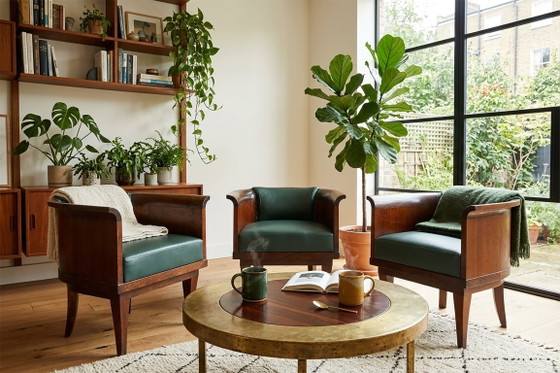 Pair Of Restored Art Deco Armchairs, by F. And H. Gessner, Oak, Czech, 1920s – Leather, Wood (photo 5 of 9)