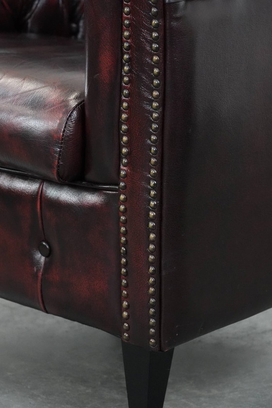 Image 1 of Fauteuil club Chesterfield en cuir de vachette de style anglais classique